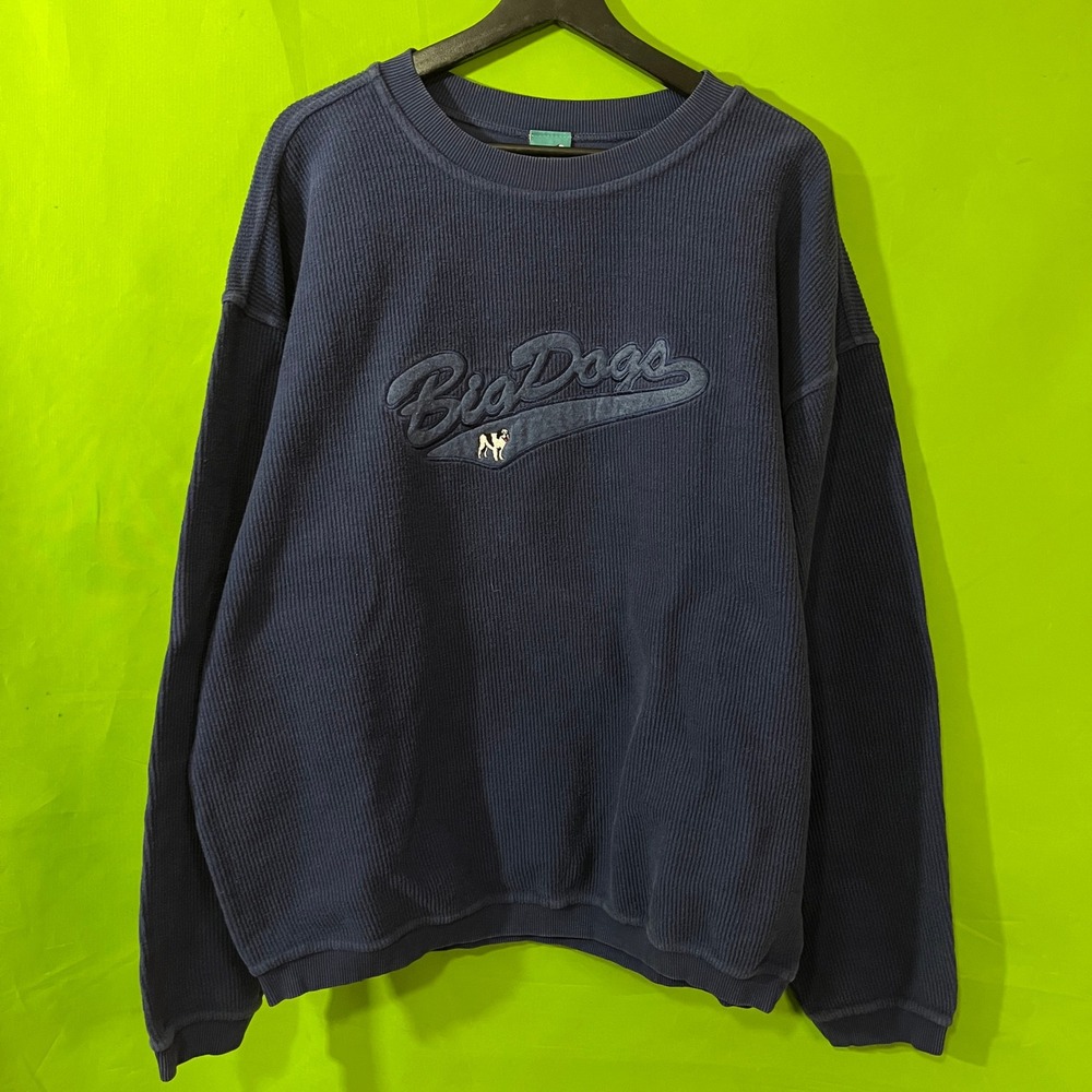 Big Dogs Navy Blue Ribbed Knit Crewneck Sweatshirt Embroidered Logo Mens Large